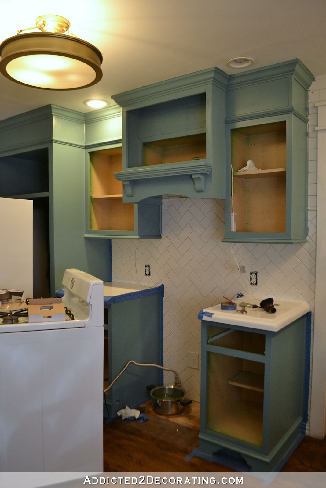 Teal Kitchen Cabinet Progress (Plus, Cabinet Hardware – Black or Brass?)
